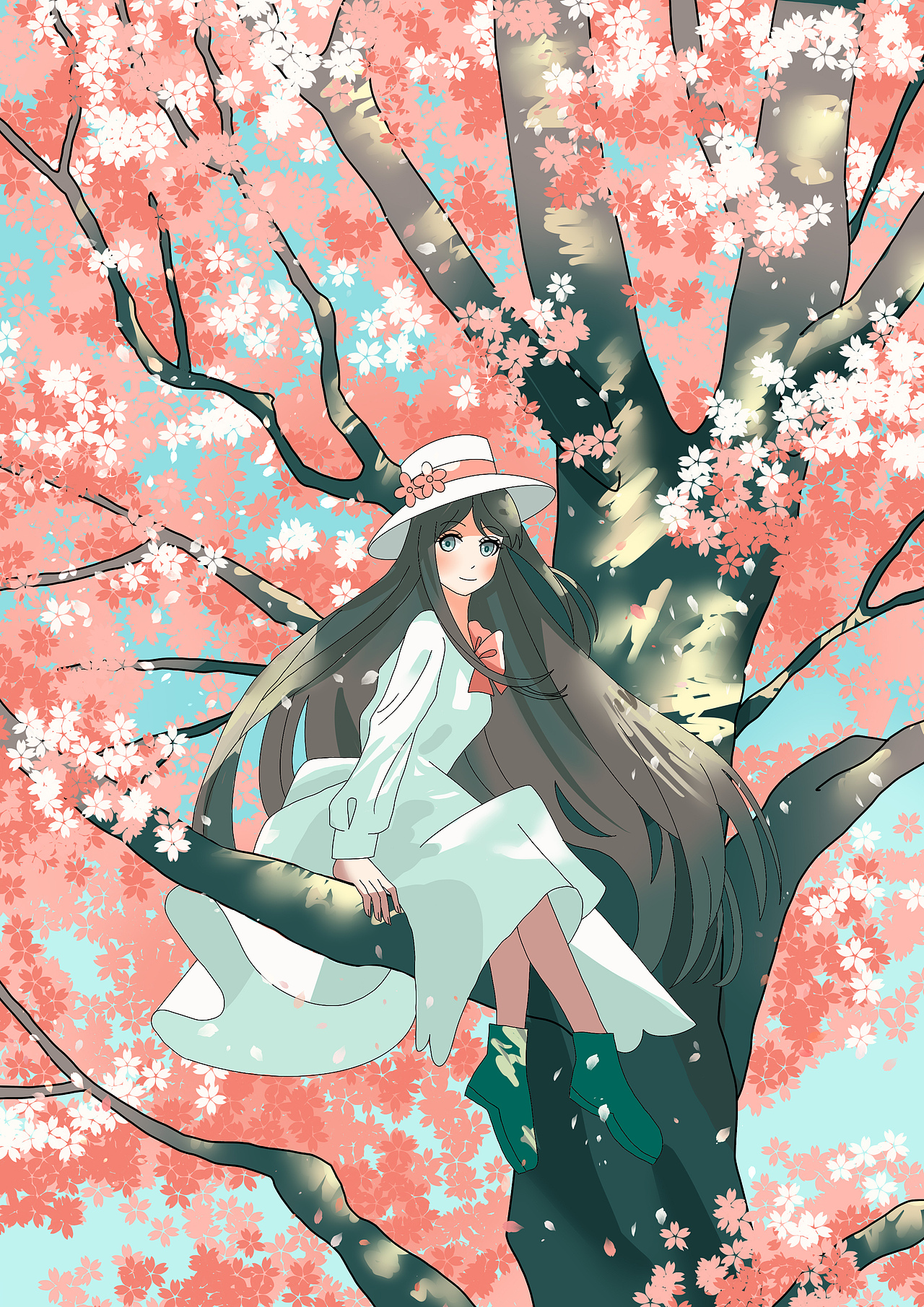 樱花树上的少女（图ZMzM4MzU5Mzg4） - 艺术插画 - 站酷设计师小女tinygirl原创素材 - 站酷ZCOOL