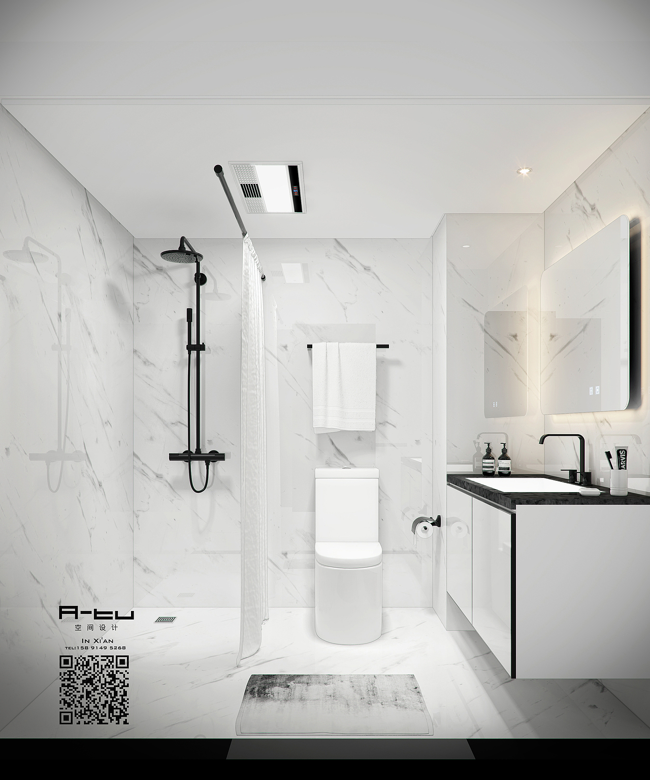 一楼卫生间，考虑到公共性，把淋浴还是坚决的放在了一层。虽然用起来麻烦了一点点，考虑到孩子长大后总去父母的主卫还是不方便。