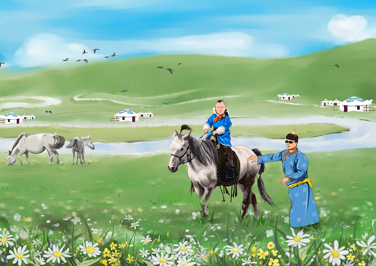 蒙古马插画图片