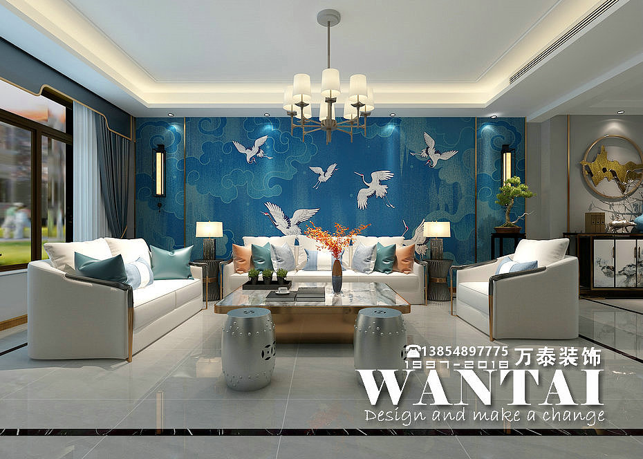 260㎡新中式风格别墅装修|泰安国悦府别墅装修效果图