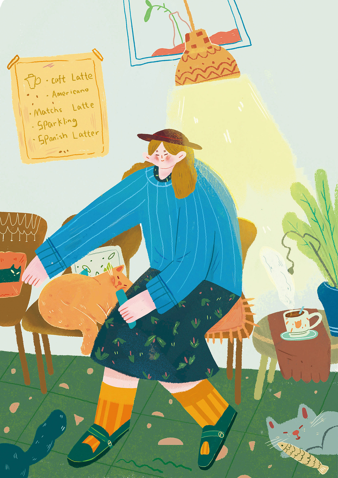 女孩与猫系列（图ZMTkwMDc3NDQ4） - 商业插画 - 站酷设计师盒豆乳原创素材 - 站酷ZCOOL