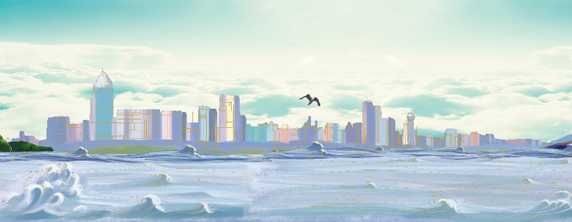 武汉黄鹤楼,龟山电视塔,江汉关大桥二桥全景长卷绘画_鲲鹏设计插画