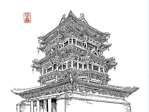 手绘山西古建筑