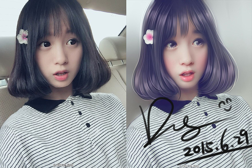 教程分享:PS结合SAI把车内的美女转成闪亮的仿手绘效果