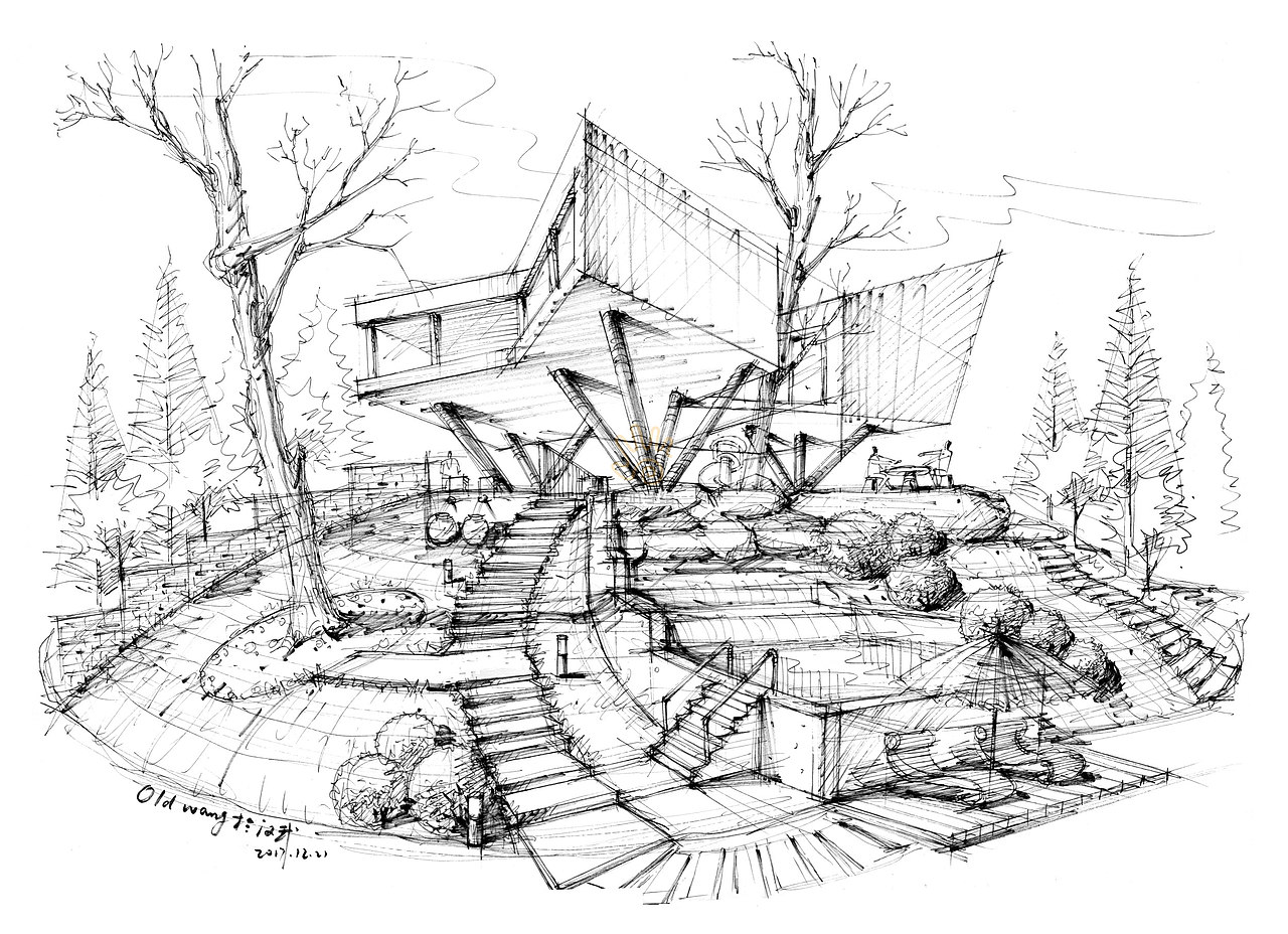 25例环艺建筑景观手绘透视线稿图（图ZMTUwMjU5Njgw） - 文案/策划 - 站酷设计师汉武手绘原创素材 - 站酷ZCOOL