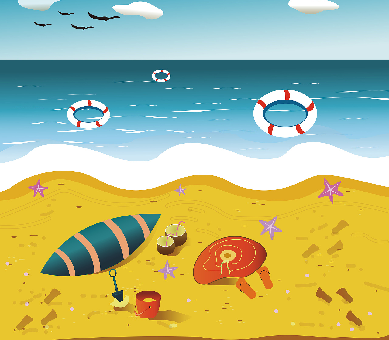 夏日沙滩背景插画|平面|其他平面|极光小电流 - 原创作品 - 站酷 (ZCOOL)