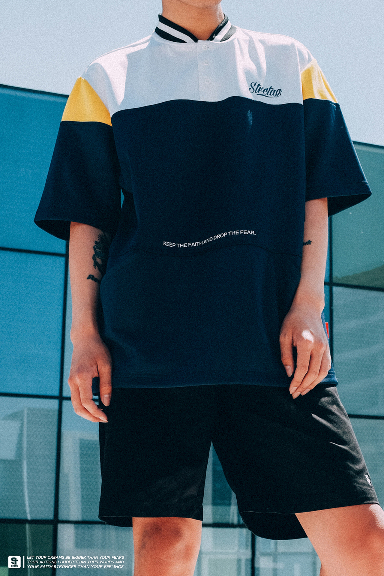 STRETAG OVERSIZE复古拼接棒球T恤