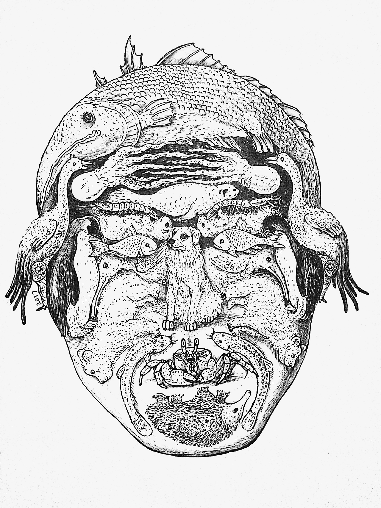 《脸》:由各种动物组成的人脸.