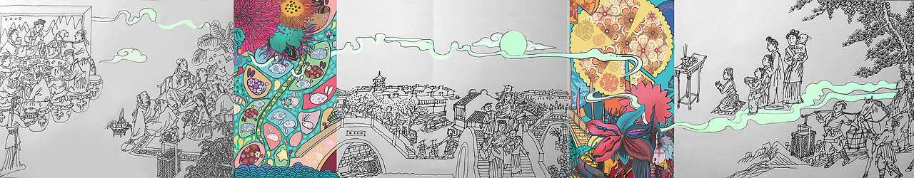 工艺美术 插画运用 | 花好月圆 南京集庆门地铁站设计