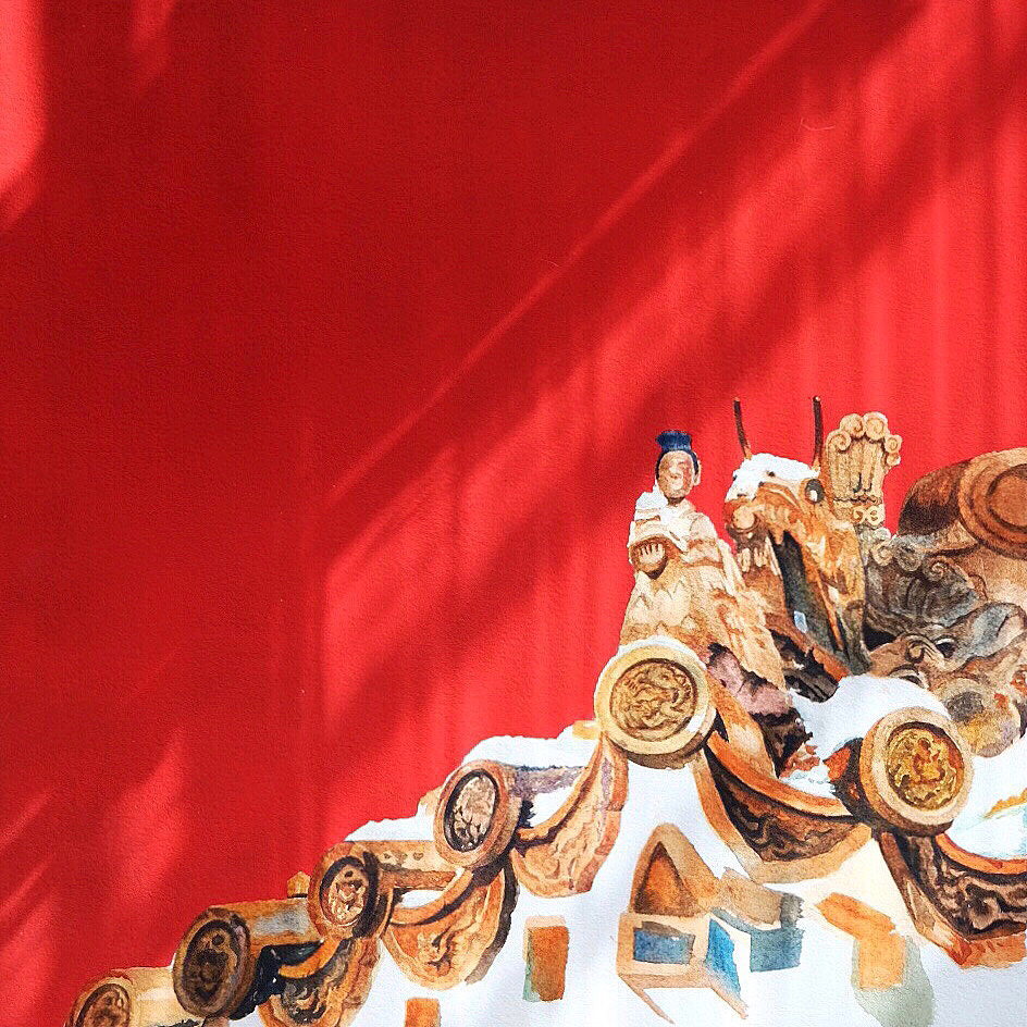 故宫红墙雪景骑凤仙人