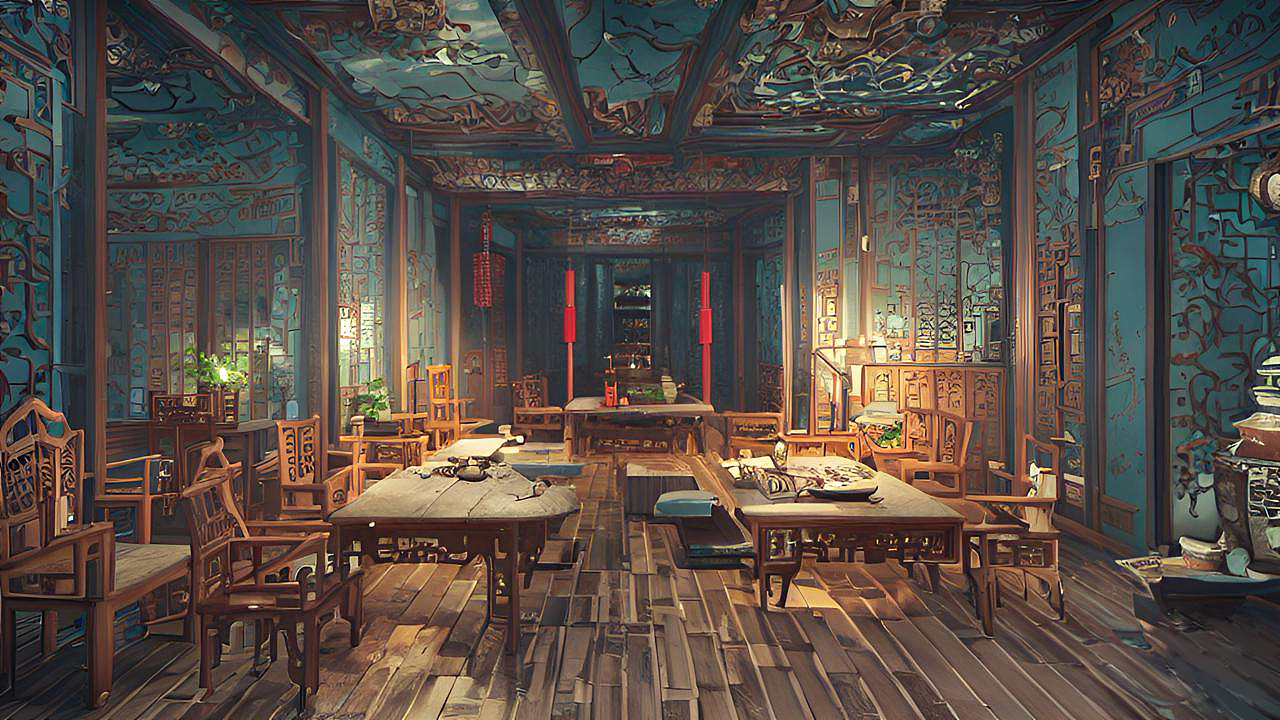 AI 古典华丽的古风室内