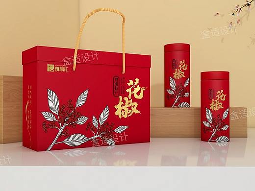 箱盒汇  | ：简约风版画形式渭南花椒礼盒包装设计