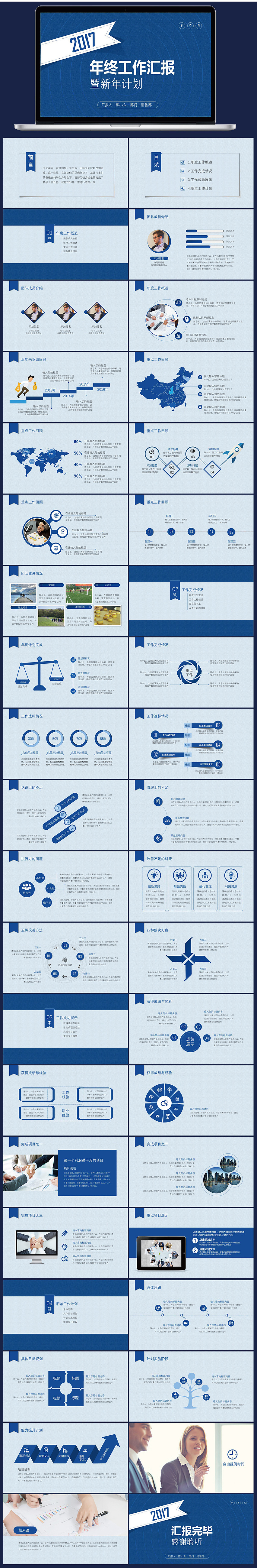 【陈小幺出品】2017年蓝色销售部年终汇报PPT模板