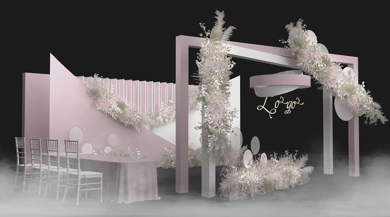 粉色极简建筑风格