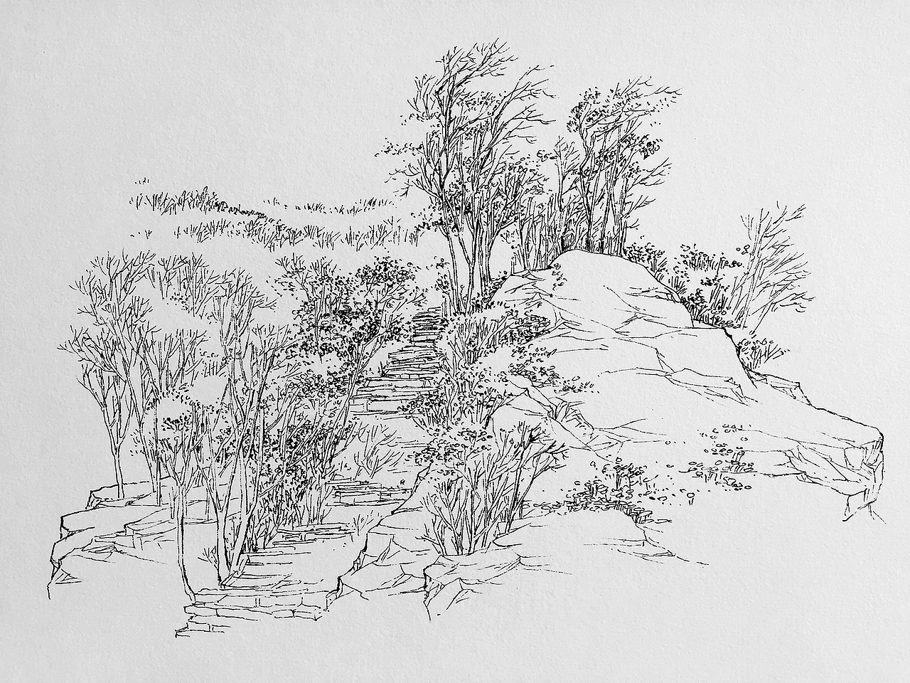 速写钢笔淡彩风景速写