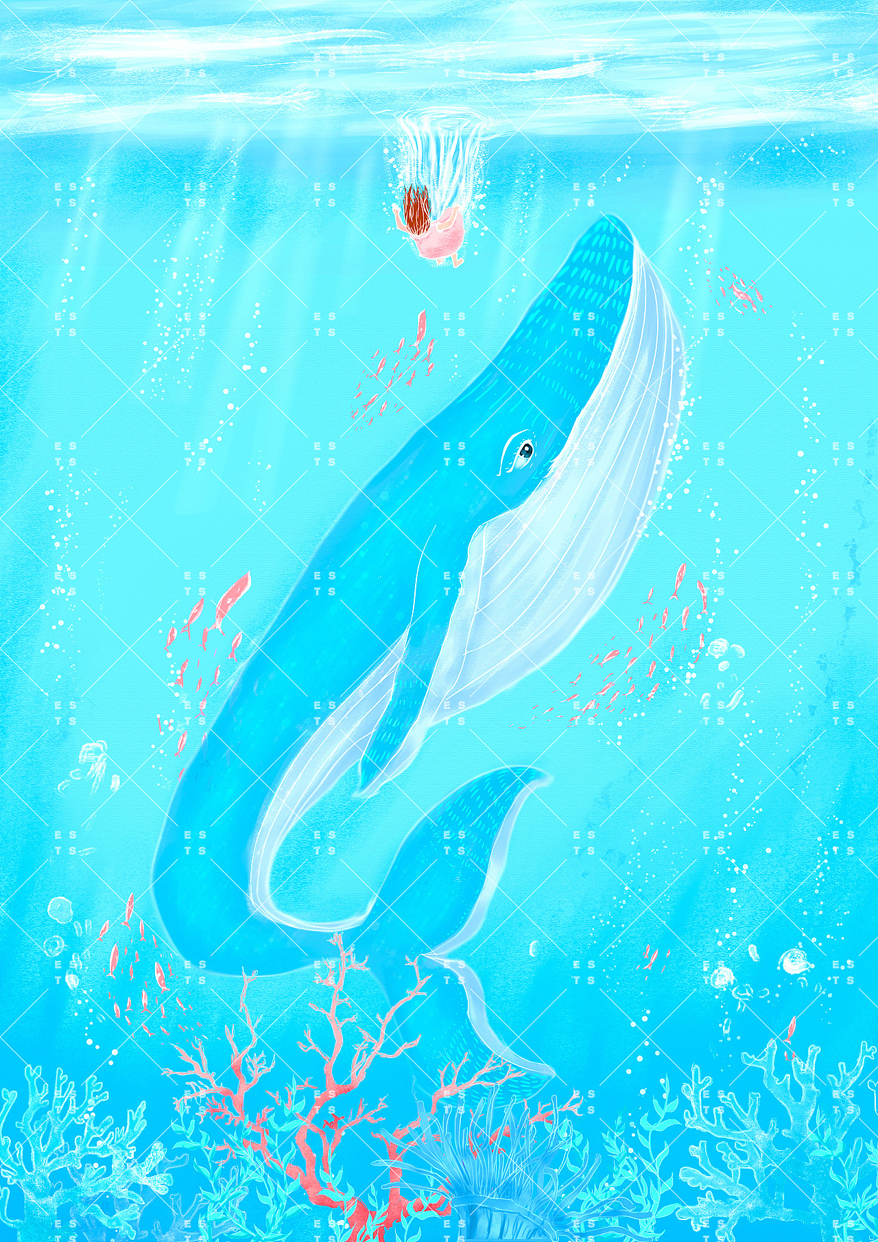 蓝鲸· 一瓣浮蓝|插画|创作习作|ests_原创作品-站酷zcool