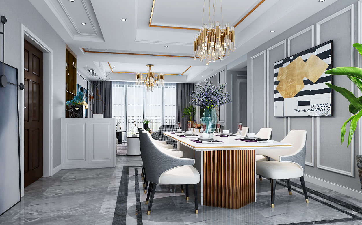 现代轻奢客餐厅（图ZMTU4NTcwMTk2） - 家装设计 - 站酷设计师1992效果图小可原创素材 - 站酷ZCOOL