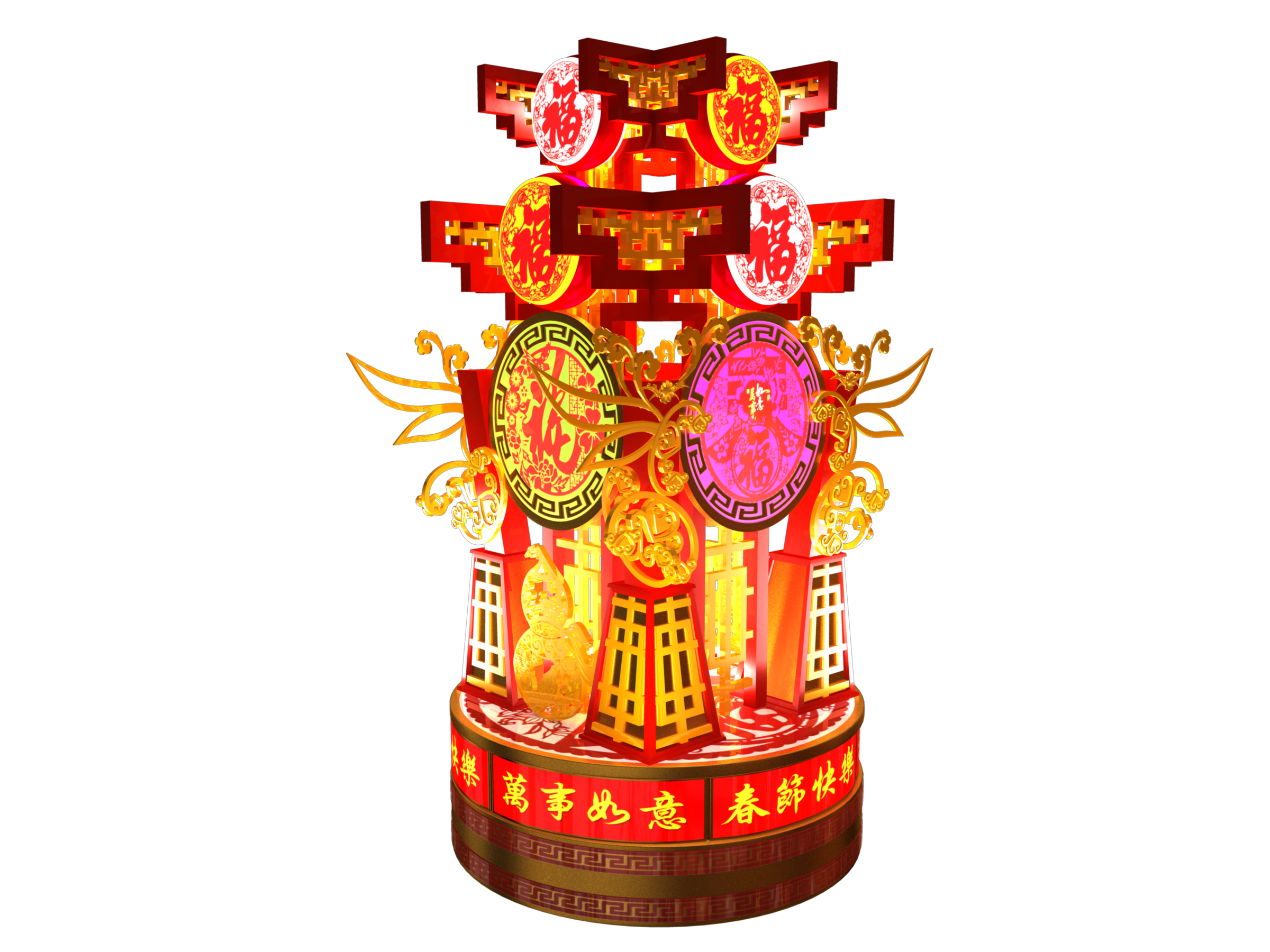 新年美陈 中国风 鼓 灯箱 春福