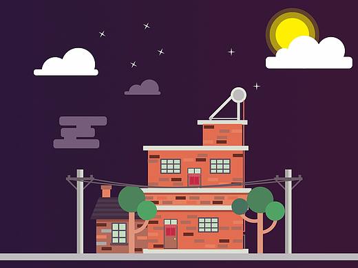 静态插画--乡村夜景