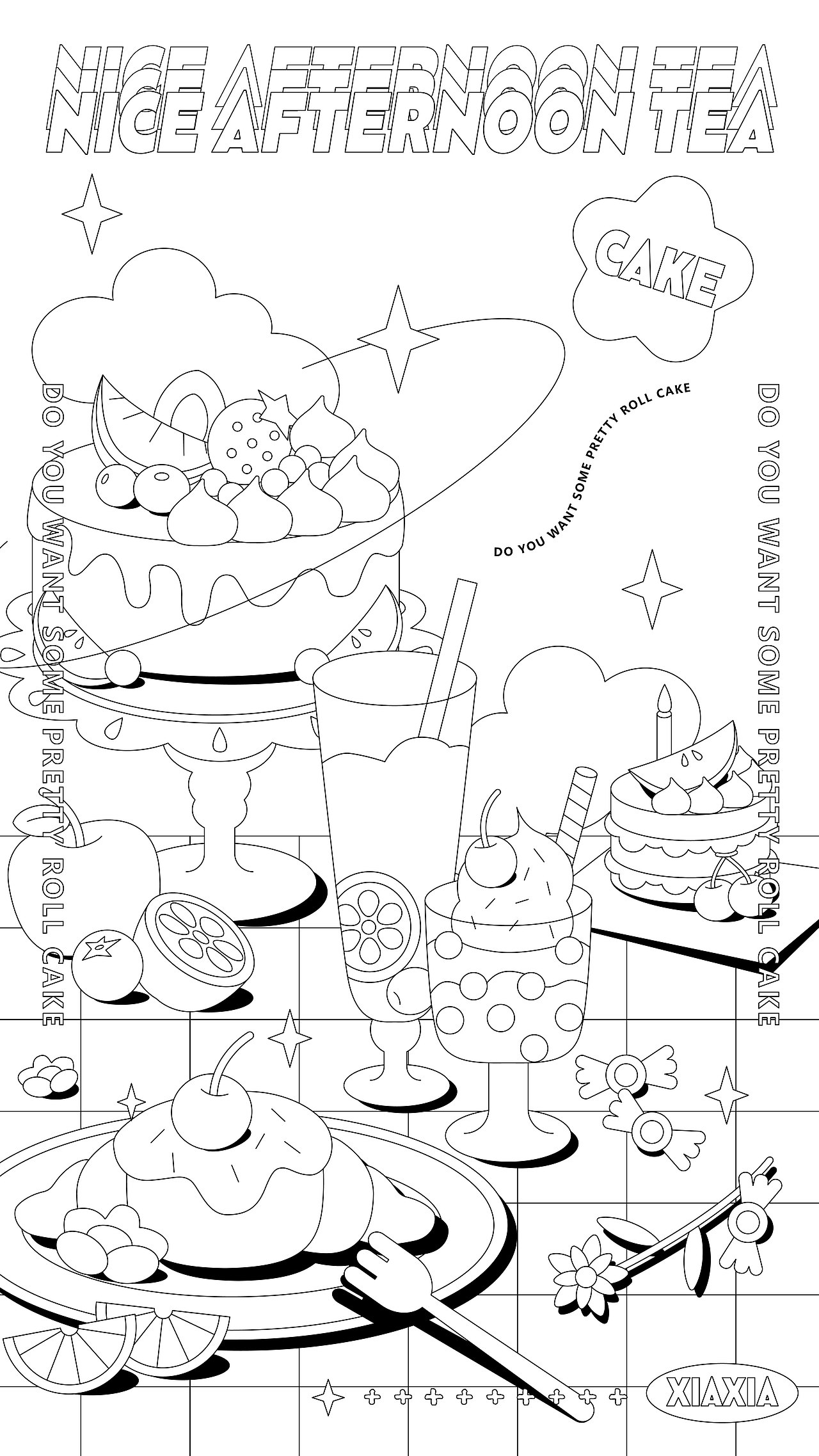孟菲斯風格-下午茶海報設計（圖ZMjY1MjMzNTI0） - 海報 - 站酷設計師啵趾汽水07原創(chuàng)素材 - 站酷ZCOOL