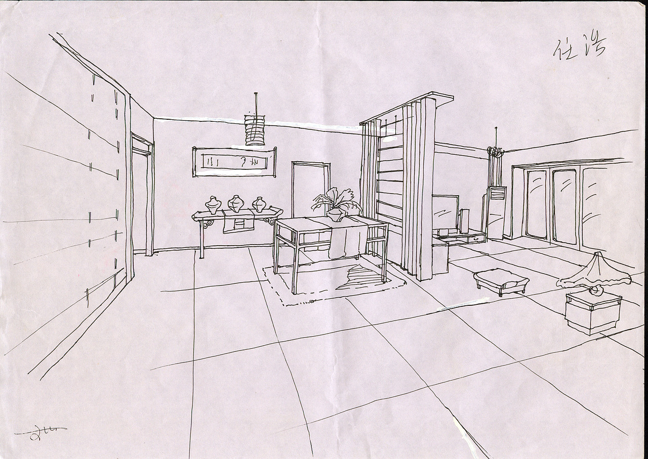 大学时期的室内手绘速写