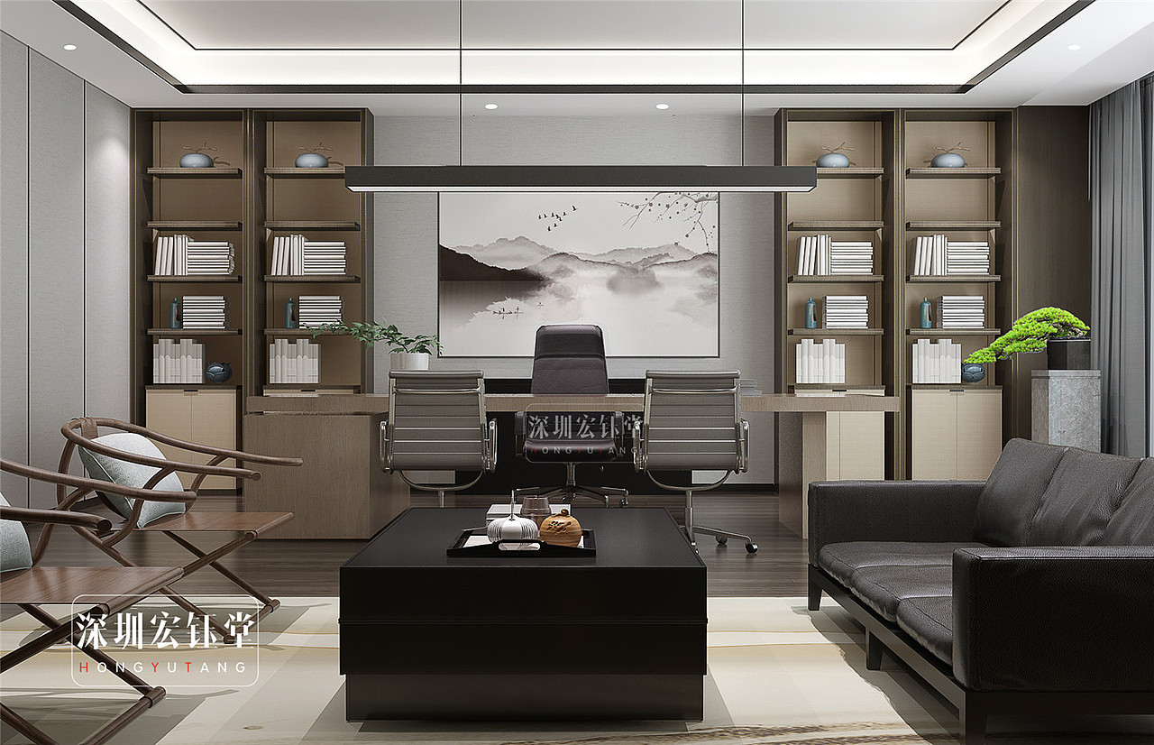 郑州中式办公室装修公司-郑州工程公司办公室装修案例