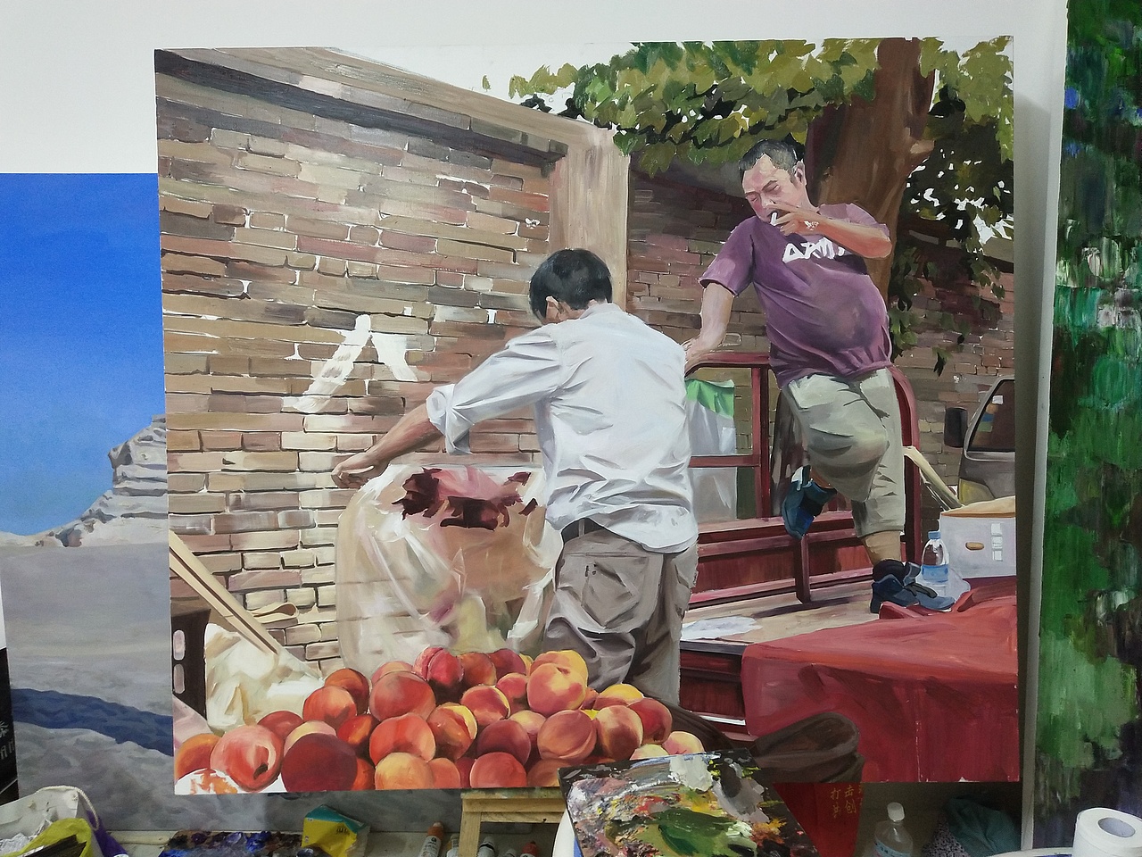 油画创作街头水果贩~