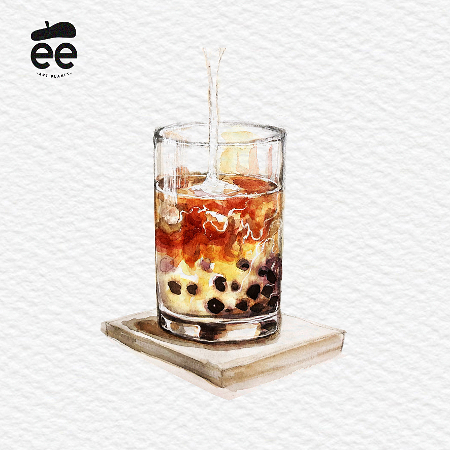 手繪水彩台灣小吃|珍奶|烤魷魚|控肉飯|臭豆腐