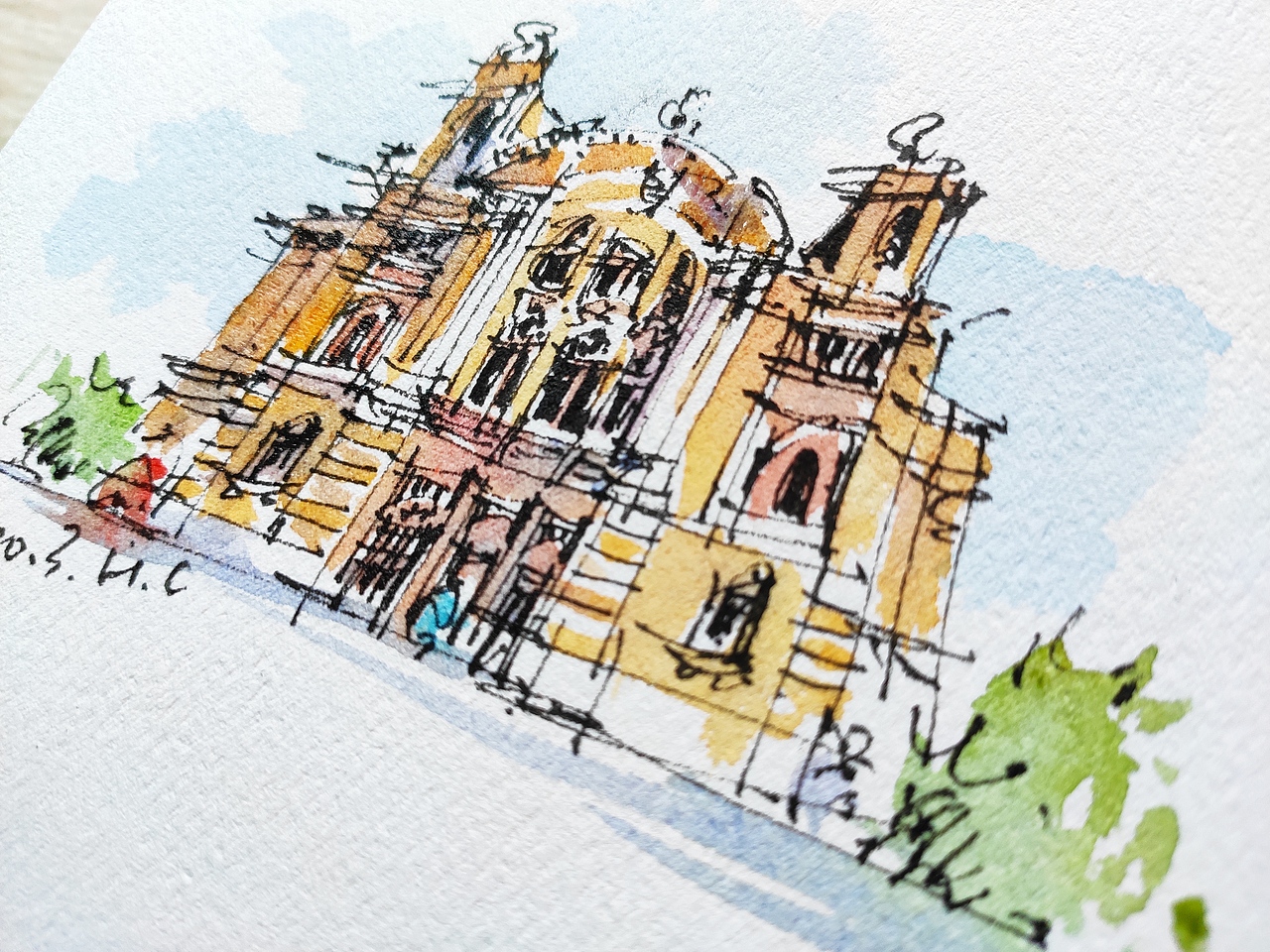 钢笔淡彩建筑风景速写|纯艺术|绘画|钢笔淡彩建筑风景_原创作品-站酷