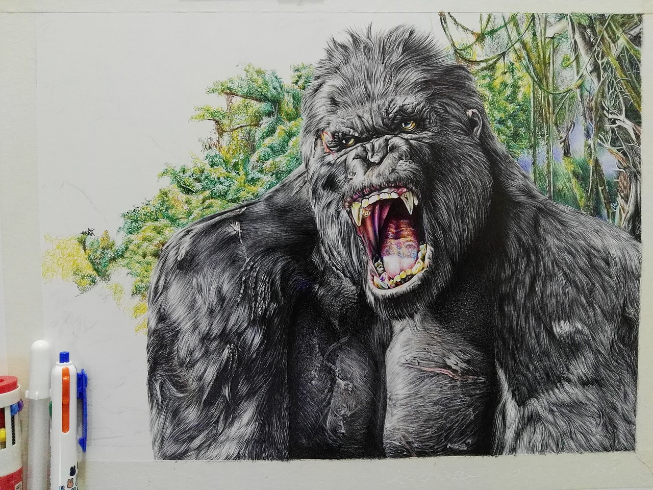 第二十幅彩色圆珠笔作品大猩猩(金刚)