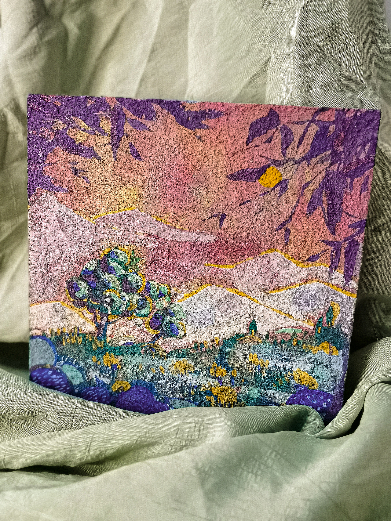 【手绘】岩彩《树色》