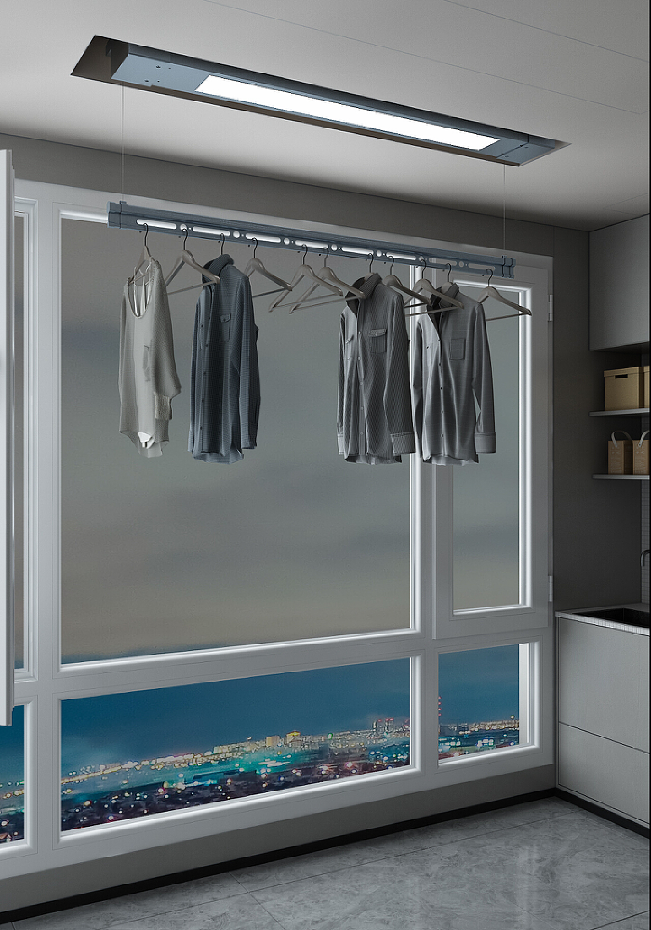 超薄嵌入式隐藏电动晾衣架遥控阳台智能隐藏全屏照明全功能自动-阿里巴巴
