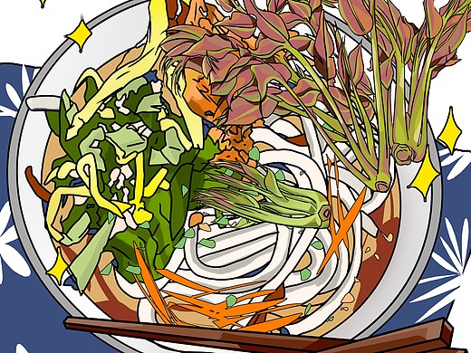 云南美食插画-凉米线