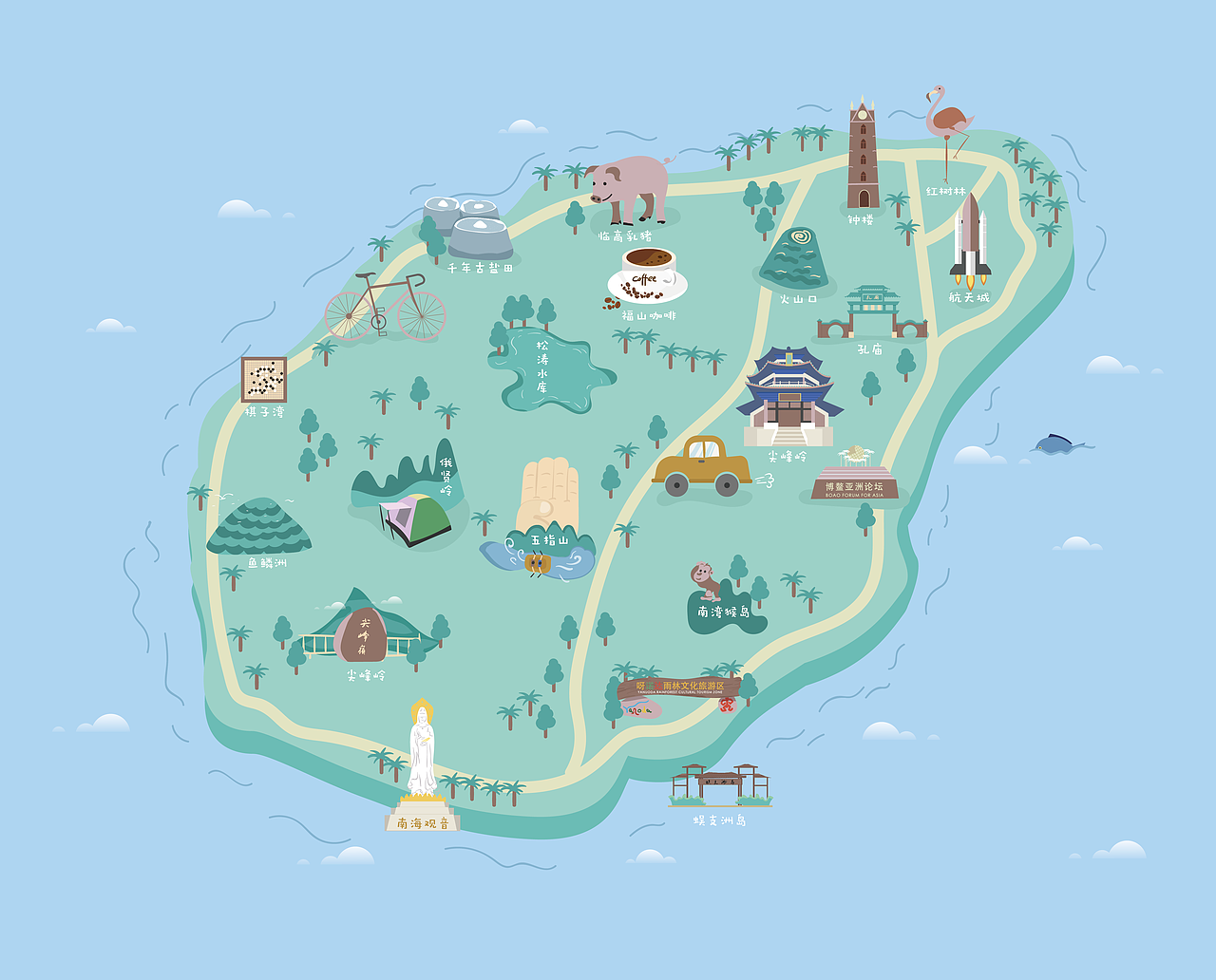 海南省地图手绘