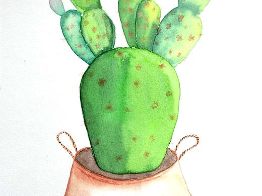 仙人掌水彩