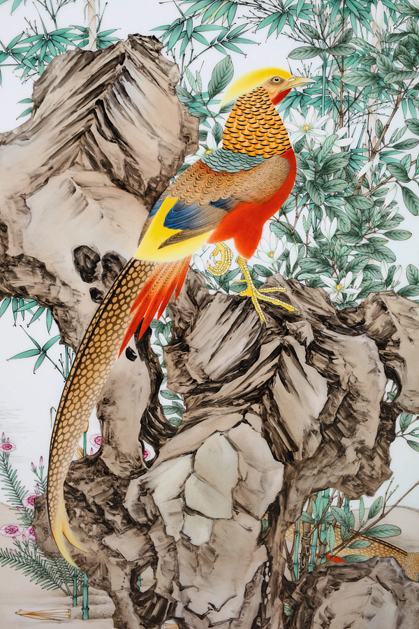  花竹锦鸡图>釉上彩瓷板|纯艺术|绘画|飞鸟与鱼2018 - 原创作品