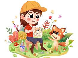 小场景   画狐狸的女孩（含过程）