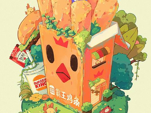 【小场景插画】快来吃霸王鸡条