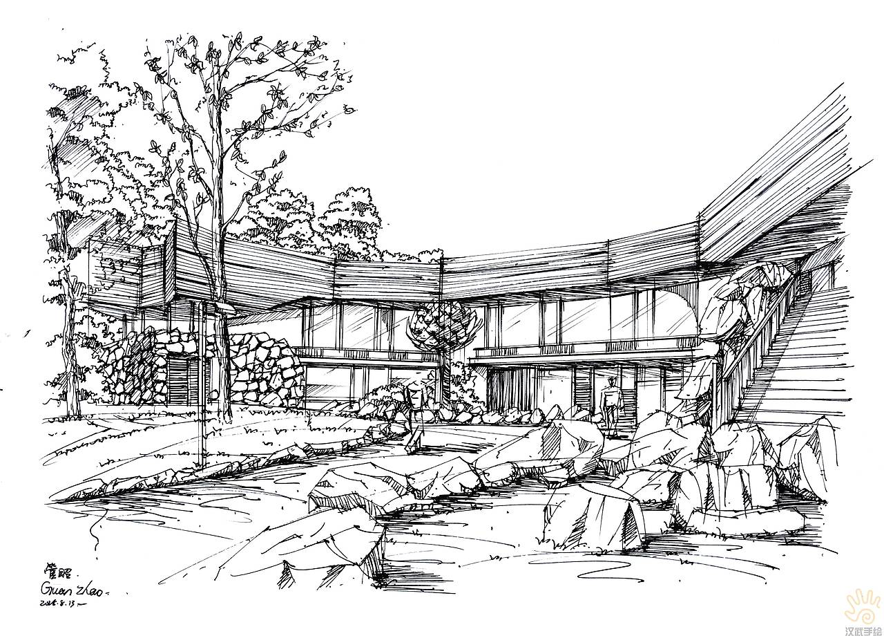 环境景观建筑手绘效果图线稿图|空间|景观设计|汉武手绘_原创作品