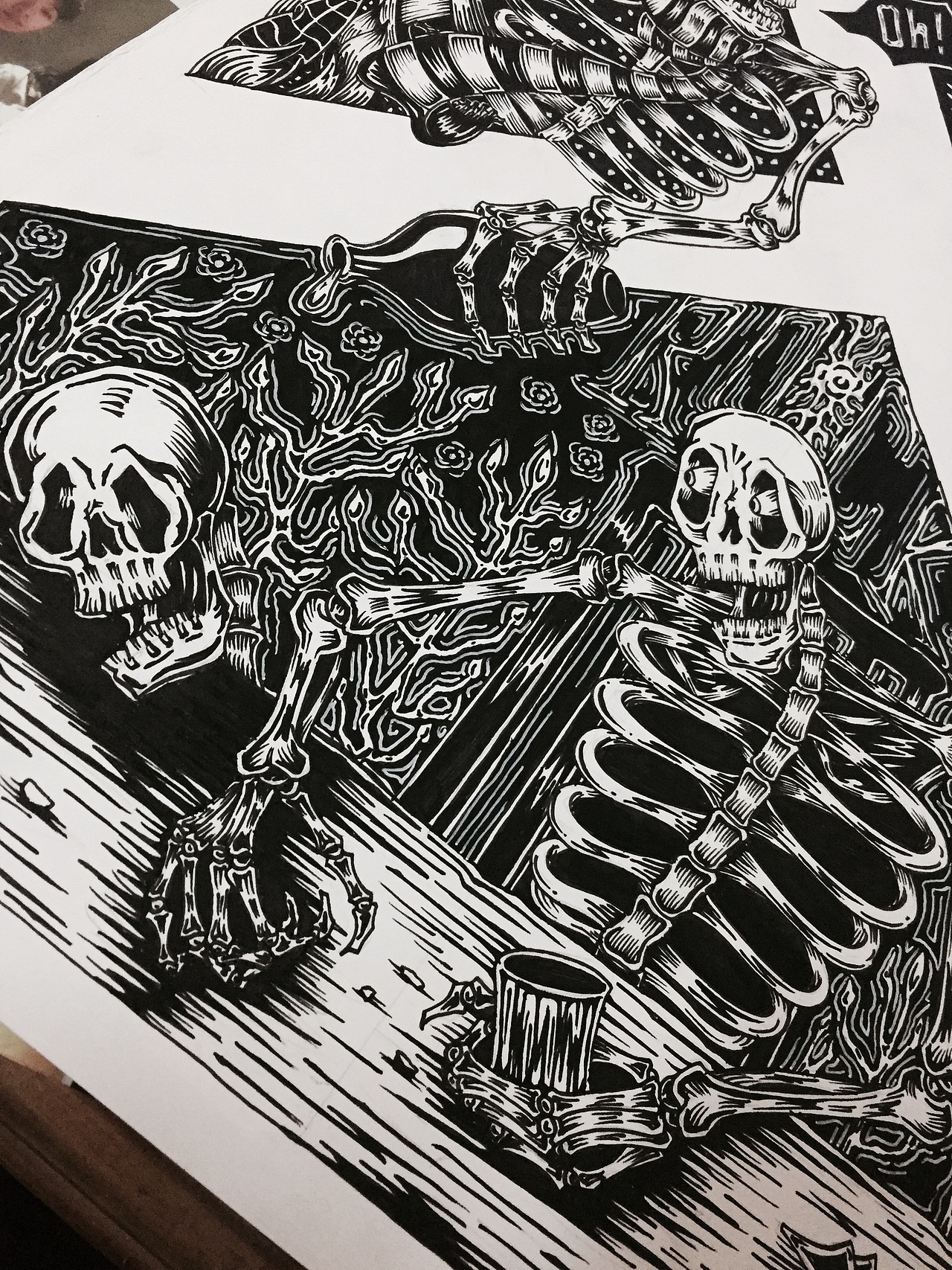 原创 黑白插画 无题四骷髅~