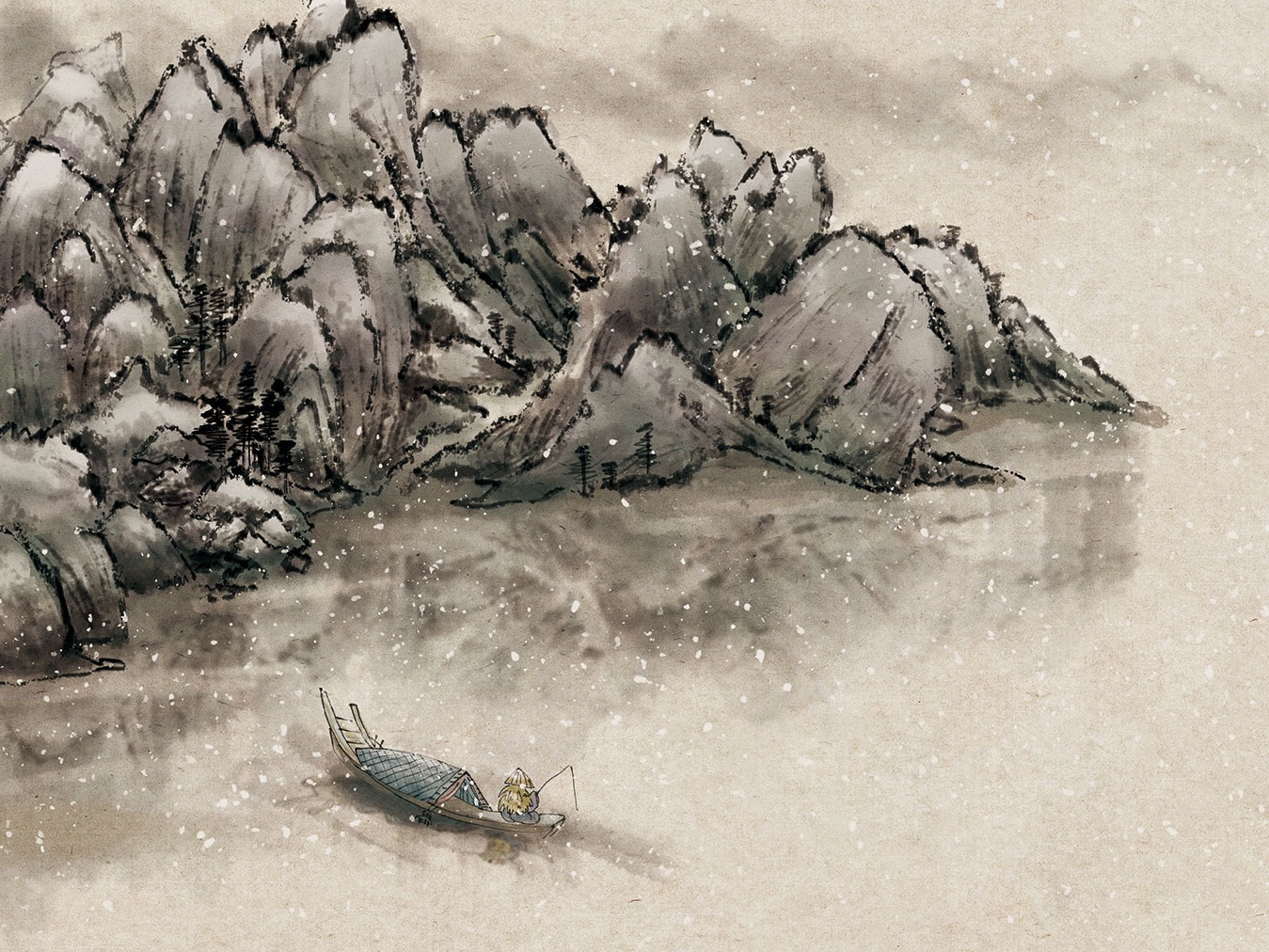 水墨画　独釣寒江雪 箫曲《独钓寒江雪》: 李祥霆/ Chinese Music, Vertical Bamboo