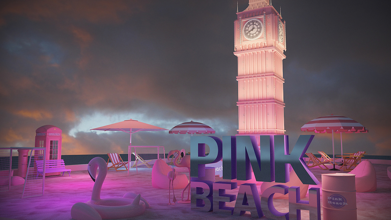 pink beach-粉色沙滩|三维|场景|兔子洞大白兔 - 原创作品 - 站酷