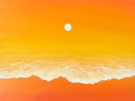 油画棒《海边落日·橘色气泡》系列作品