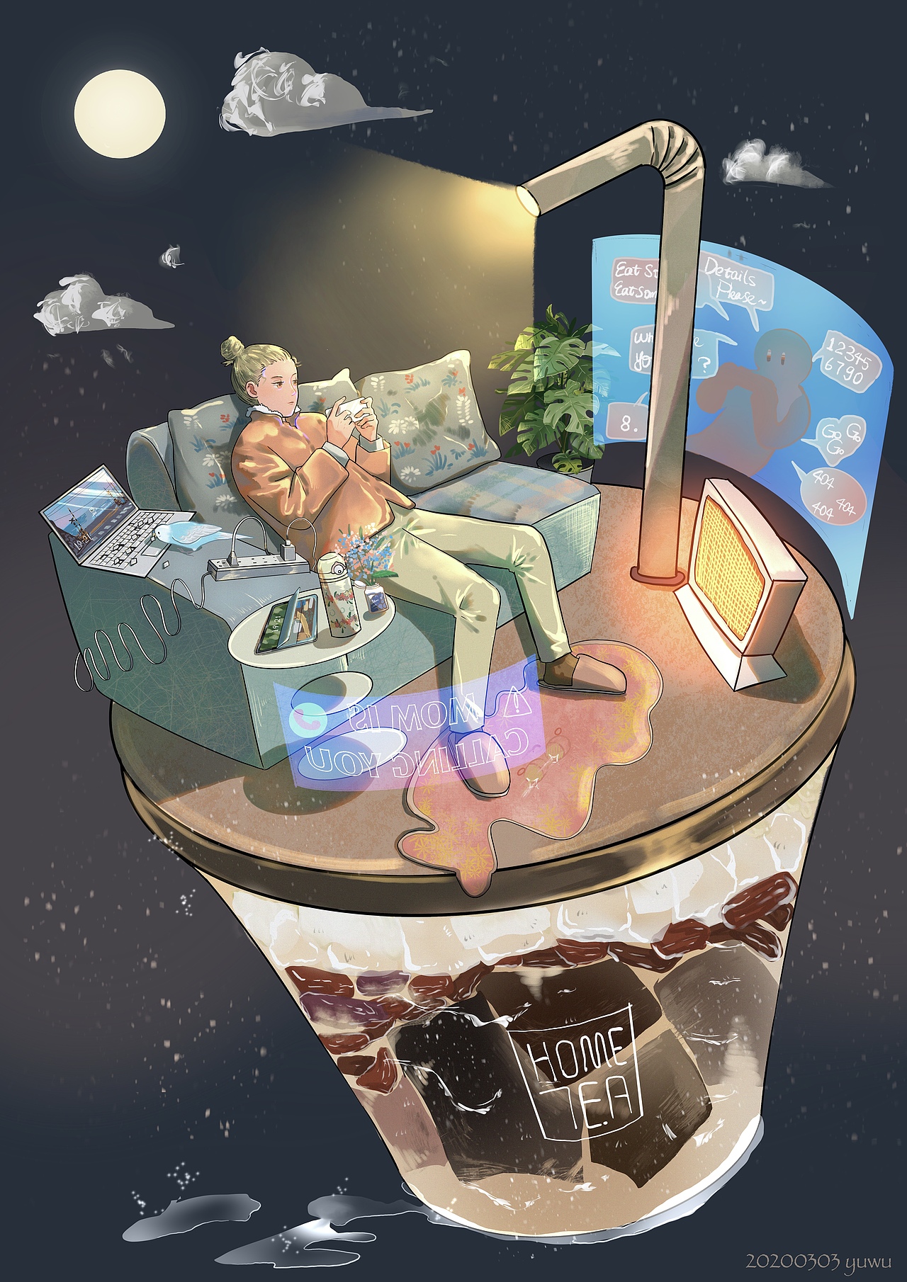 奶茶+宅文化+年轻人+宠物鸟 插画 酒店（图ZMTk4MzMyMzY4） - 商业插画 - 站酷设计师插画YU原创素材 - 站酷ZCOOL