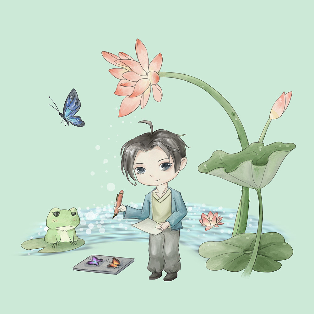 手绘夏天卡通笔记本封面夏虫