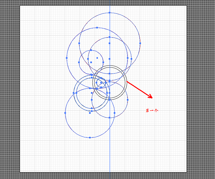 4、现在选择所有圆圈,除了我们创建的第一个.按COMMAND＋G编组.鼠标右键,选择变换－对称.选择垂直并点击复制.