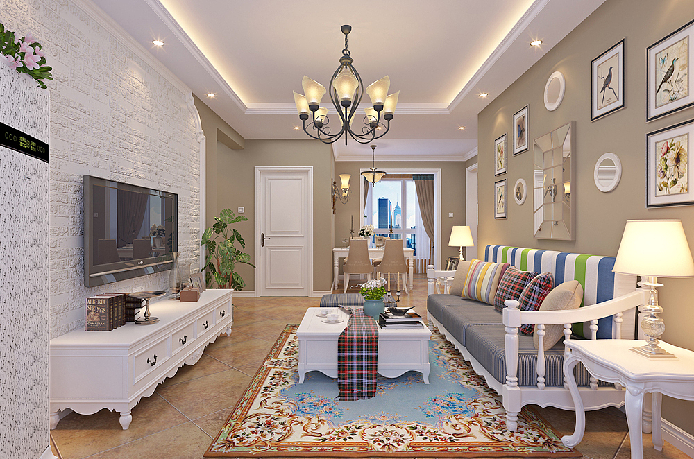 保利花园装修石家庄保利花园93平米田园风装修案例效果图