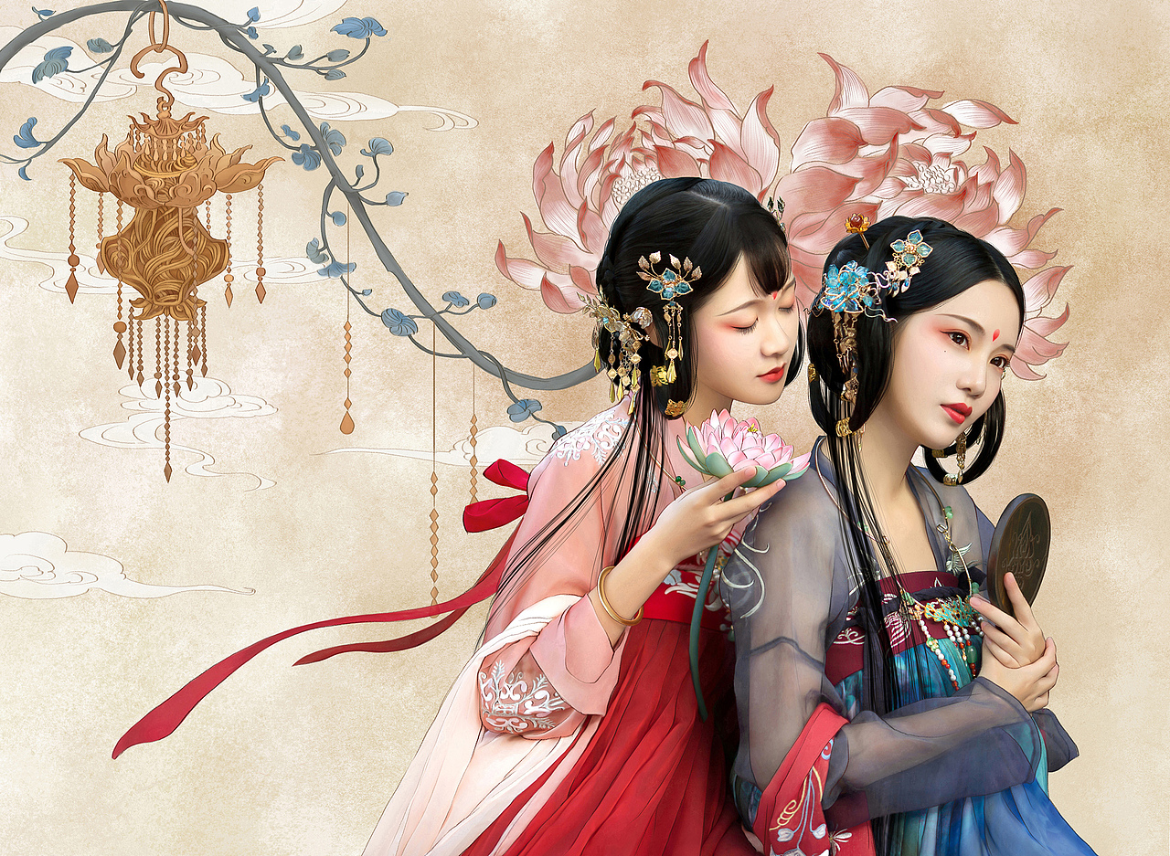 并蒂莲 插画仿拍