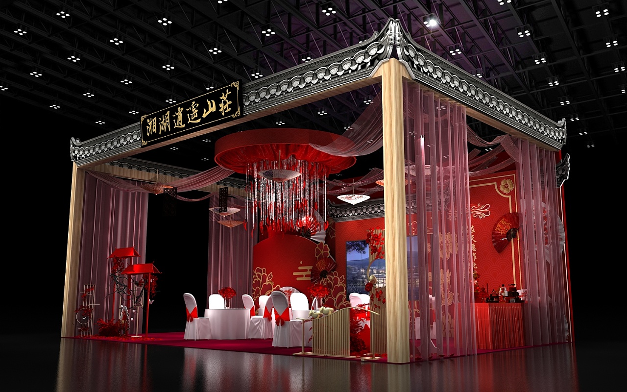 中式婚博会展位3d效果图设计,定制各类效果图施工图|三维|场景|3d设计