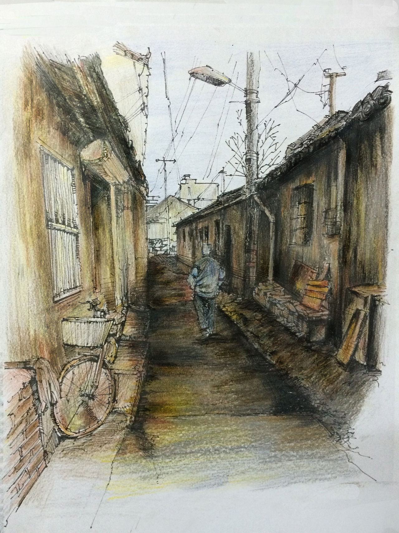 老街彩铅画